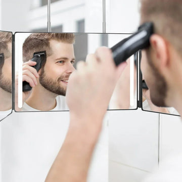 Rechargeable 3-Way LED Mirror – 360° Adjustable Self Haircut Mirror with Lights