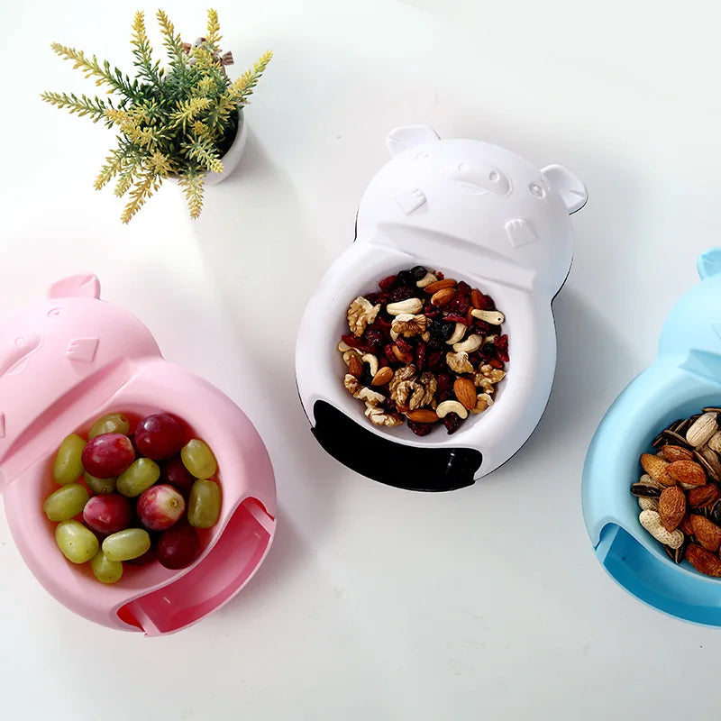 Modern Double-Layer Snack Bowl with Phone Holder – Lazy Fruit & Snack Dish for Living Room