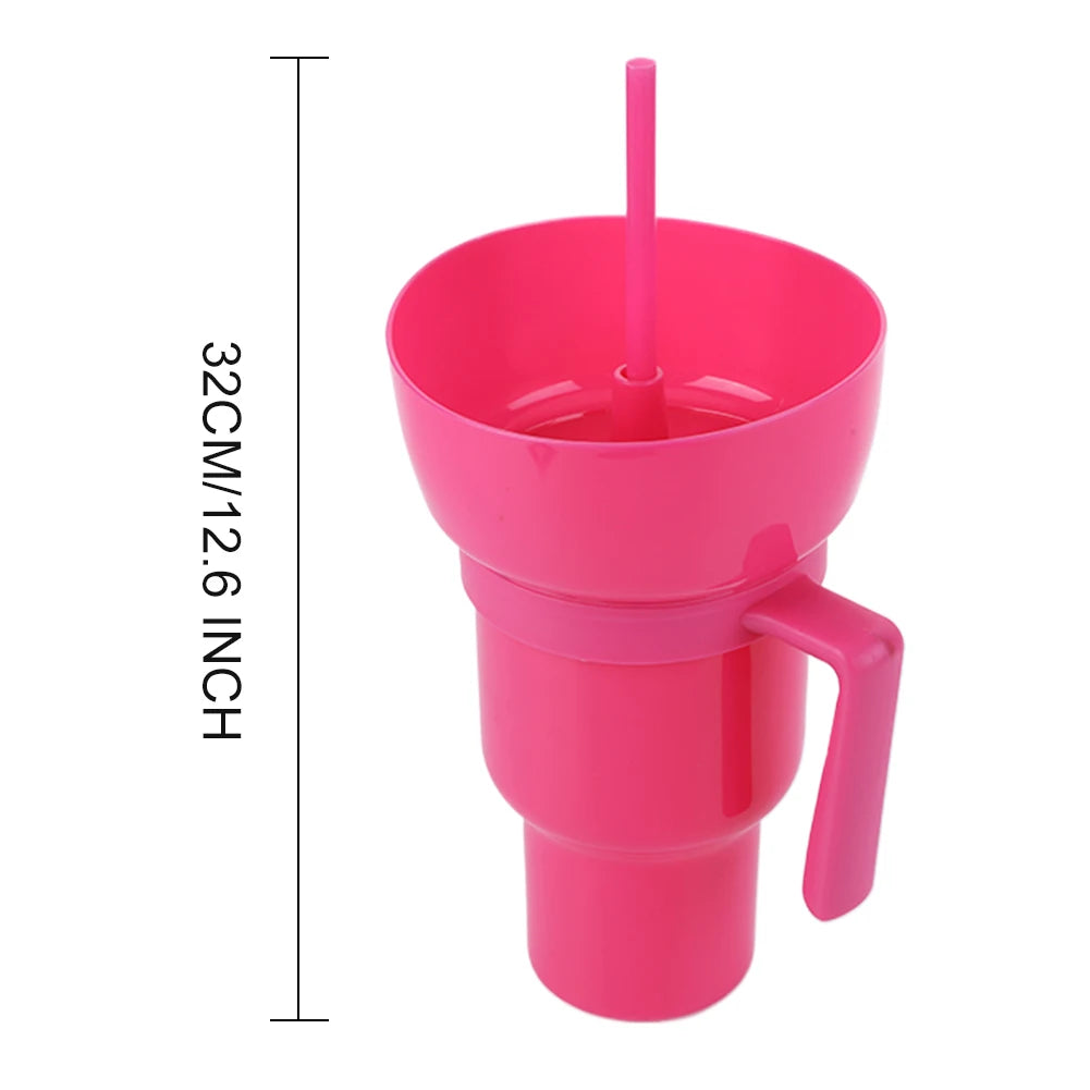 1000ml Popcorn & Beverage Stadium Tumbler – 2-in-1 Snack and Drink Cup with Straw