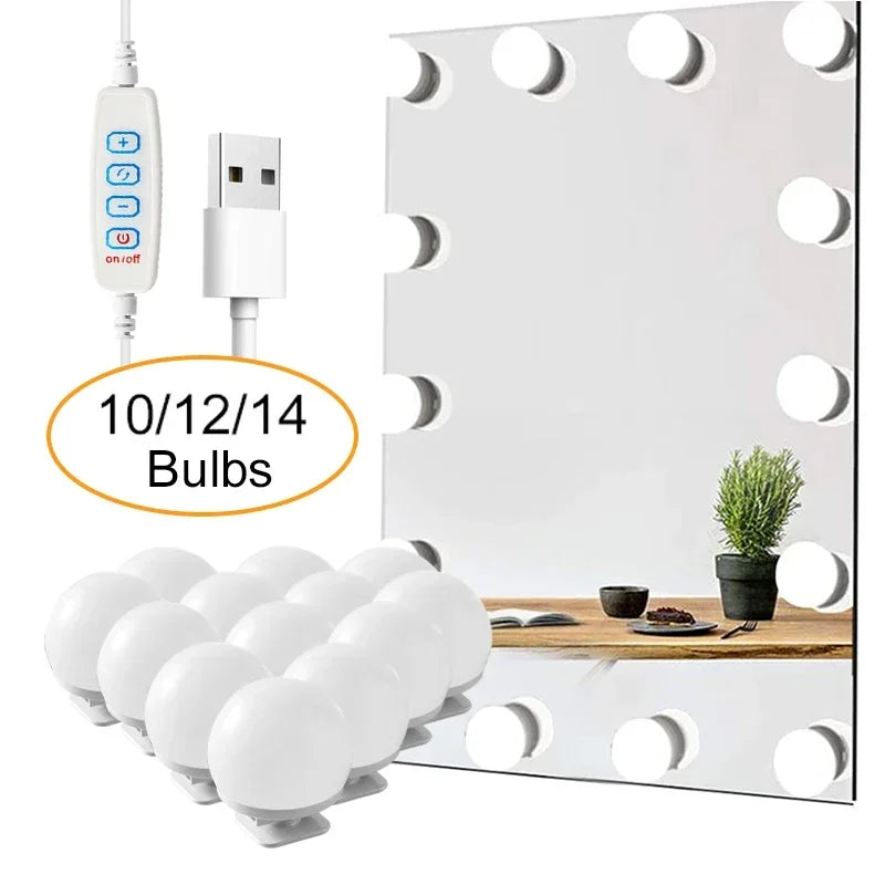 USB LED Vanity Mirror Light Bulbs – Dimmable Makeup Mirror Lights with 3 Color Modes