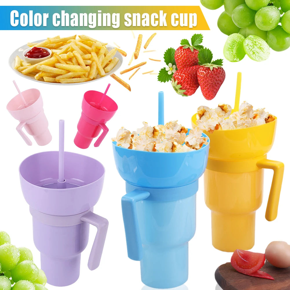 1000ml Popcorn & Beverage Stadium Tumbler – 2-in-1 Snack and Drink Cup with Straw