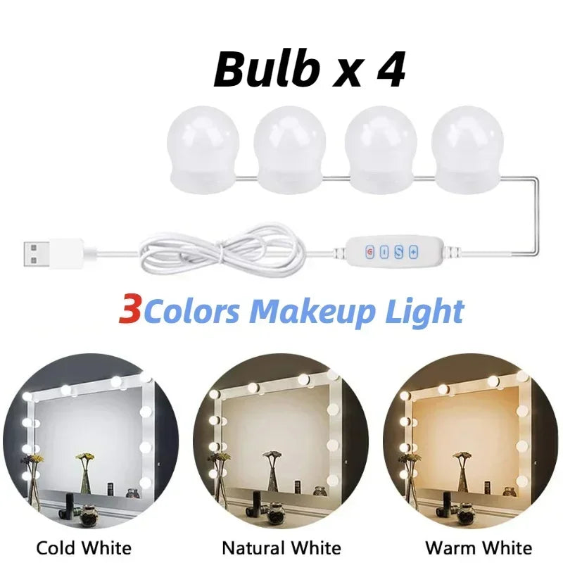 USB LED Vanity Mirror Light Bulbs – Dimmable Makeup Mirror Lights with 3 Color Modes