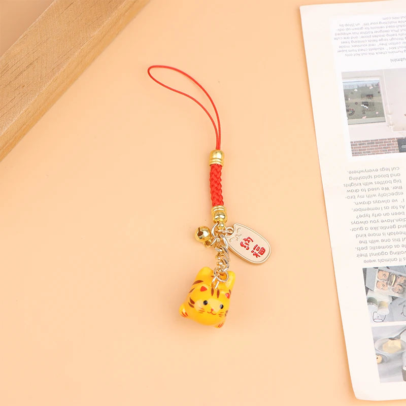 Lucky Cat Pendant Phone Lanyard Creative Lucky Nafu Wealth Ceramic Beaded Phone Chain Mobile Phone Strap Keycord