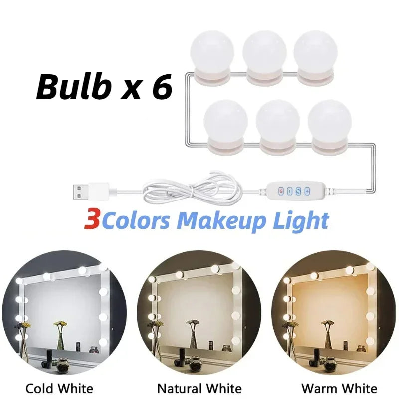 USB LED Vanity Mirror Light Bulbs – Dimmable Makeup Mirror Lights with 3 Color Modes