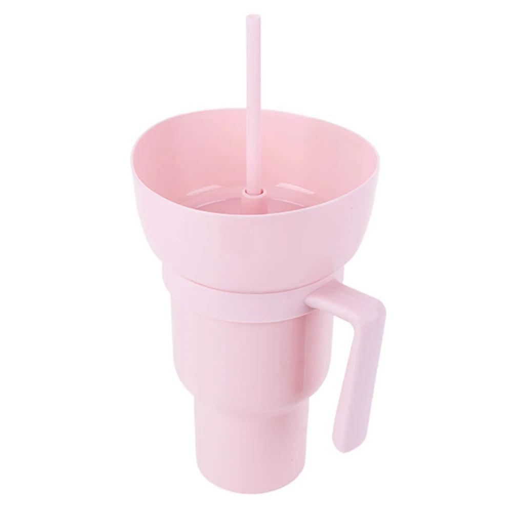 1000ml Popcorn & Beverage Stadium Tumbler – 2-in-1 Snack and Drink Cup with Straw