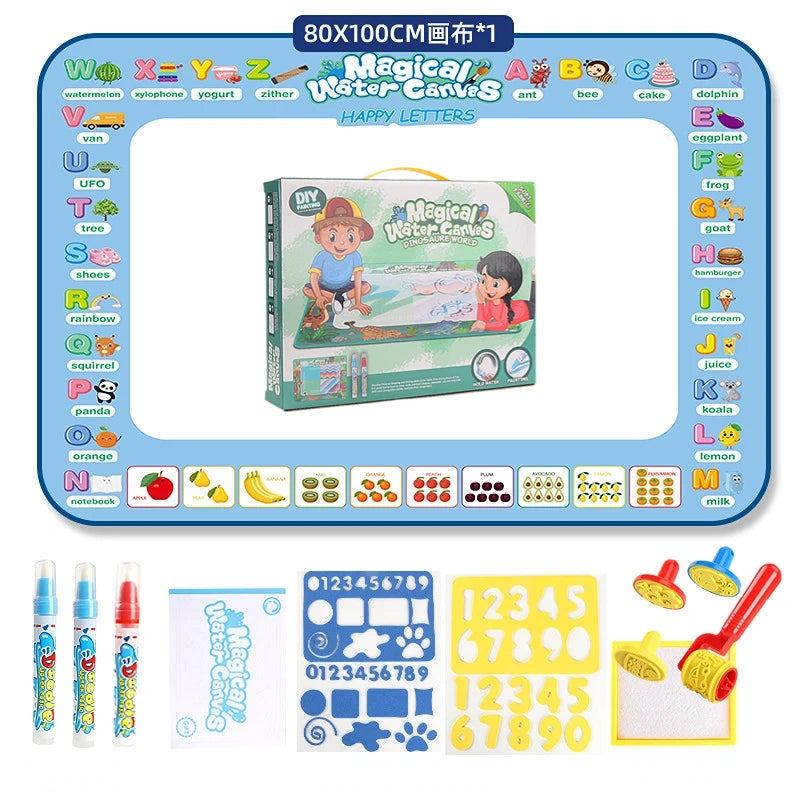 100×80cm Magic Water Drawing Mat – Reusable Coloring Doodle Mat with Pens & Templates