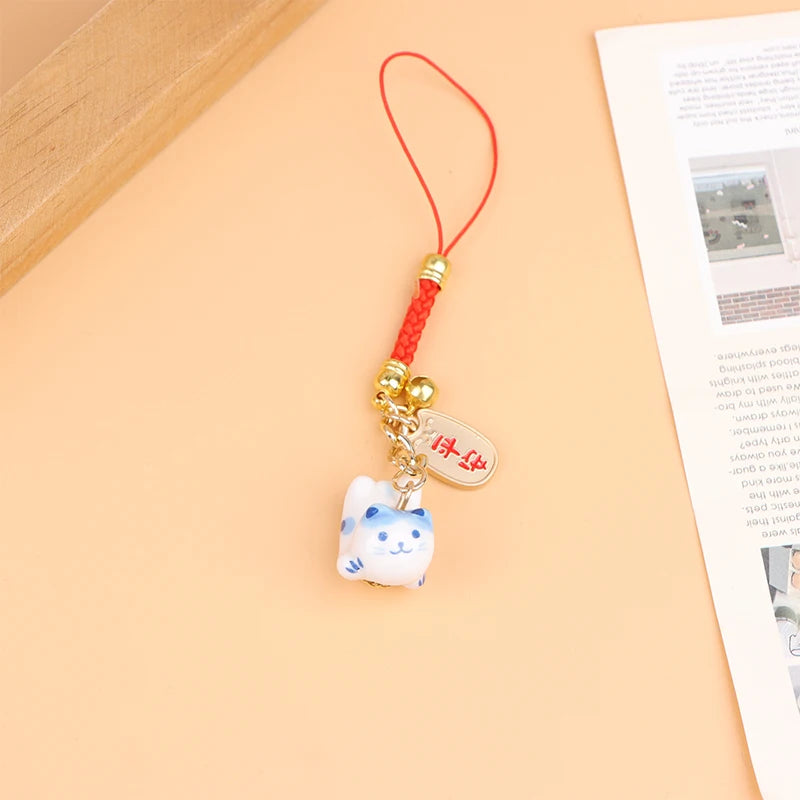 Lucky Cat Pendant Phone Lanyard Creative Lucky Nafu Wealth Ceramic Beaded Phone Chain Mobile Phone Strap Keycord