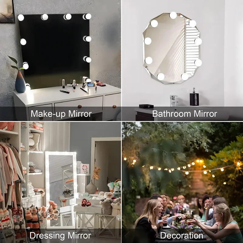 USB LED Vanity Mirror Light Bulbs – Dimmable Makeup Mirror Lights with 3 Color Modes