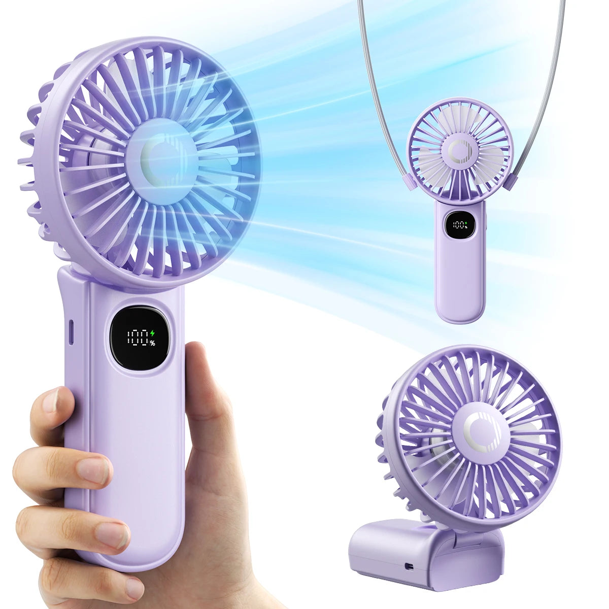 Foldable Handheld Fan – LED Display, 5-Speed Portable Fan with 3000mAh Battery