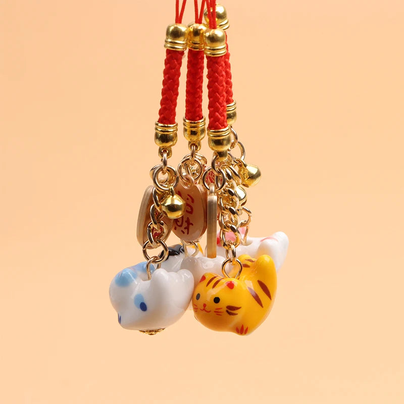 Lucky Cat Pendant Phone Lanyard Creative Lucky Nafu Wealth Ceramic Beaded Phone Chain Mobile Phone Strap Keycord
