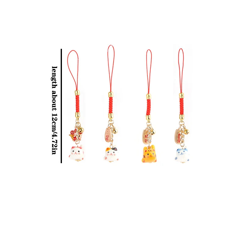 Lucky Cat Pendant Phone Lanyard Creative Lucky Nafu Wealth Ceramic Beaded Phone Chain Mobile Phone Strap Keycord