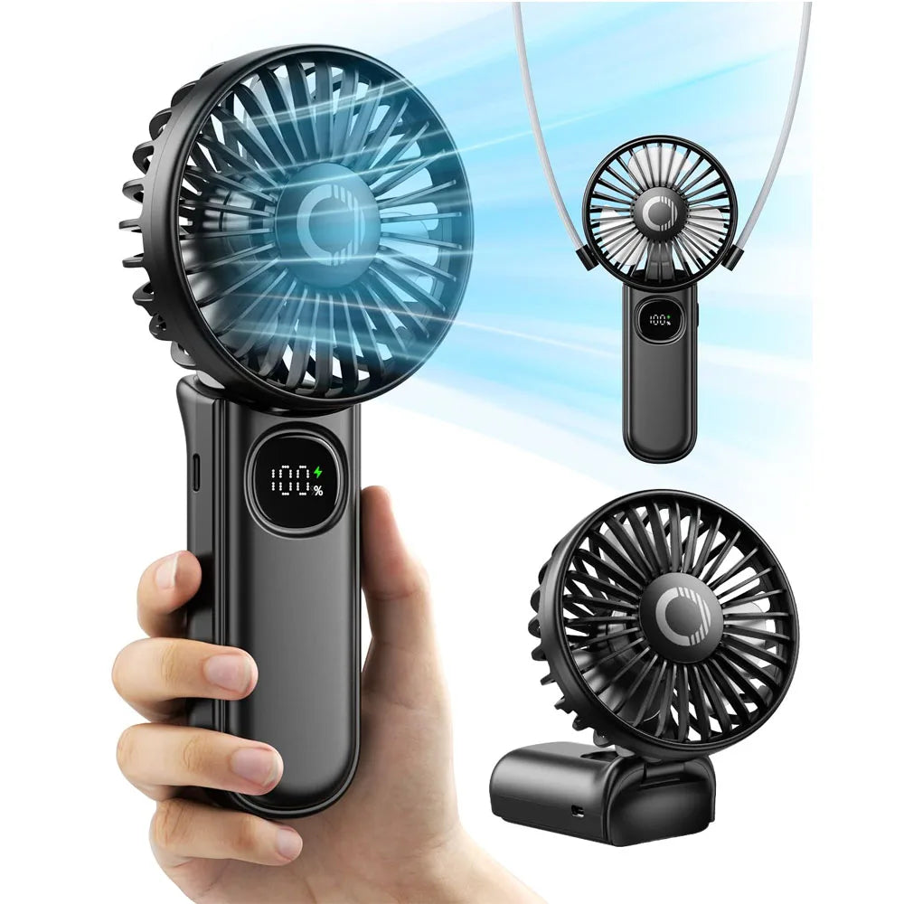 Foldable Handheld Fan – LED Display, 5-Speed Portable Fan with 3000mAh Battery