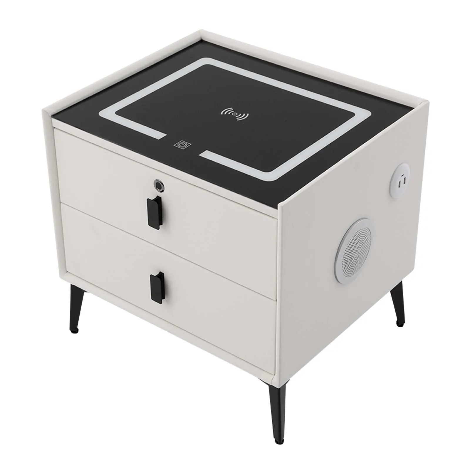 Bedside Table with Drawers, Bluetooth Speaker Smart Bedside Table with Light Usb& Wireless Charging