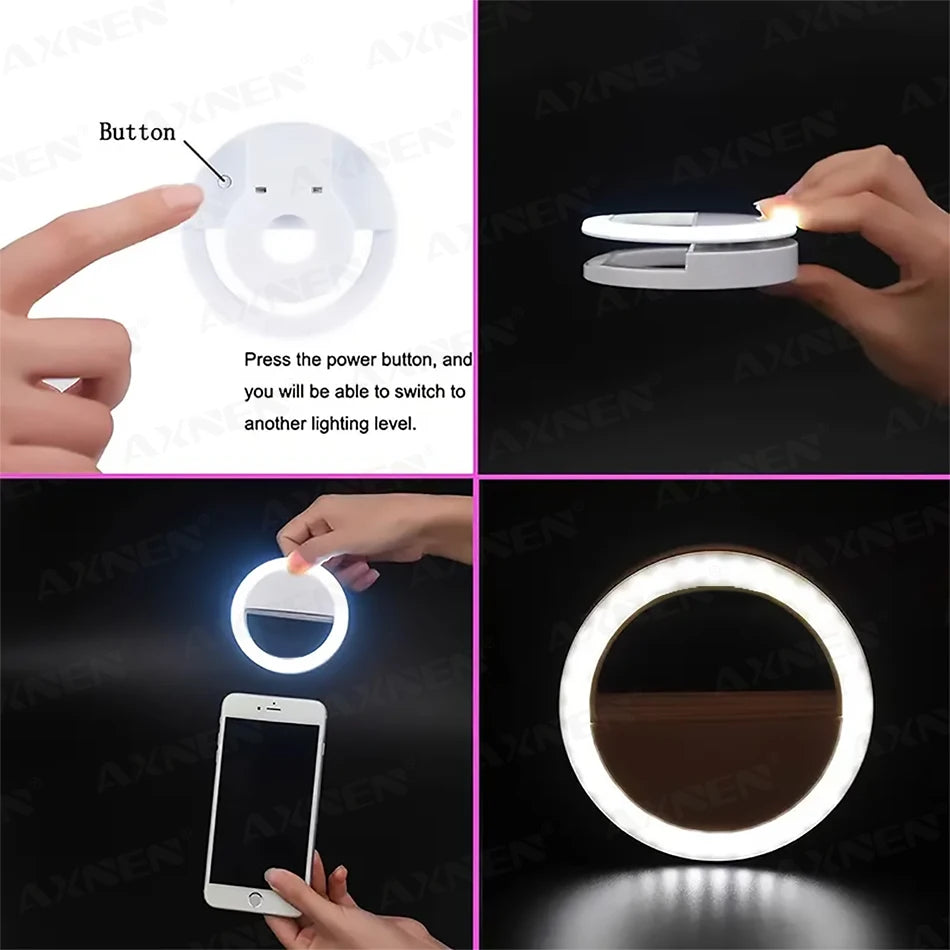 USB Rechargeable LED Ring Light – Clip-On Selfie Light for iPhone, Samsung