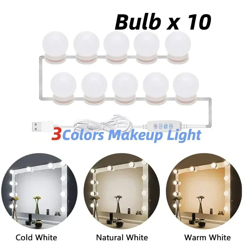 USB LED Vanity Mirror Light Bulbs – Dimmable Makeup Mirror Lights with 3 Color Modes