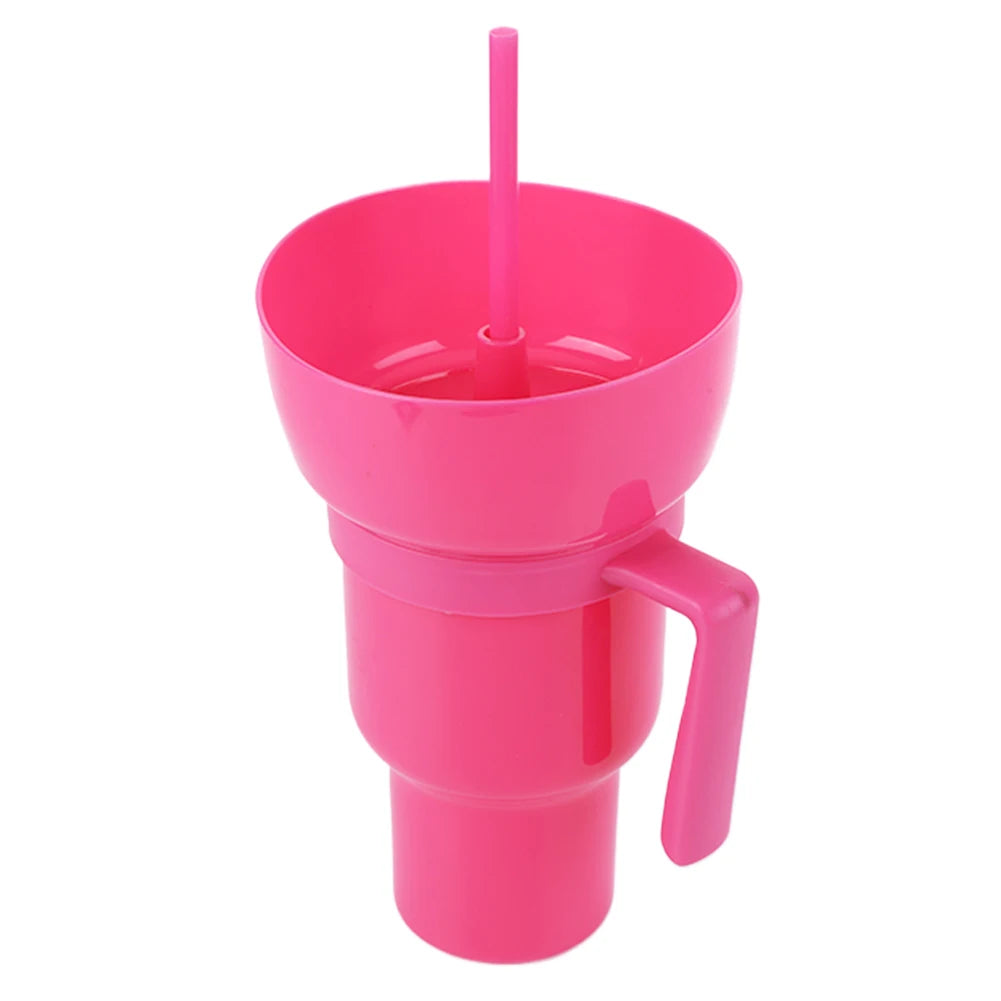 1000ml Popcorn & Beverage Stadium Tumbler – 2-in-1 Snack and Drink Cup with Straw