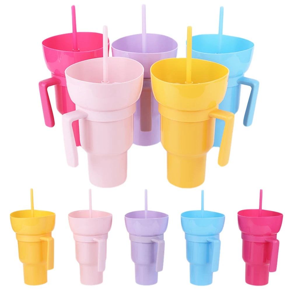 1000ml Popcorn & Beverage Stadium Tumbler – 2-in-1 Snack and Drink Cup with Straw