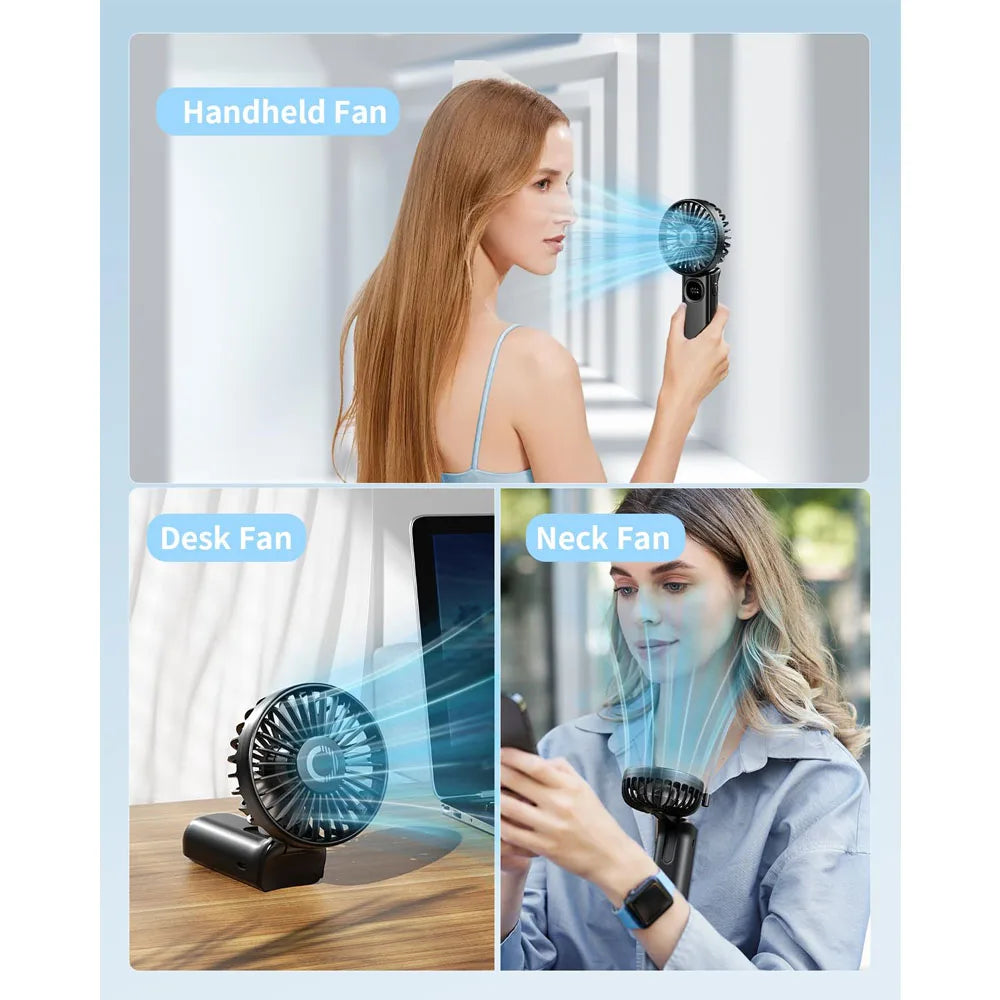 Foldable Handheld Fan – LED Display, 5-Speed Portable Fan with 3000mAh Battery