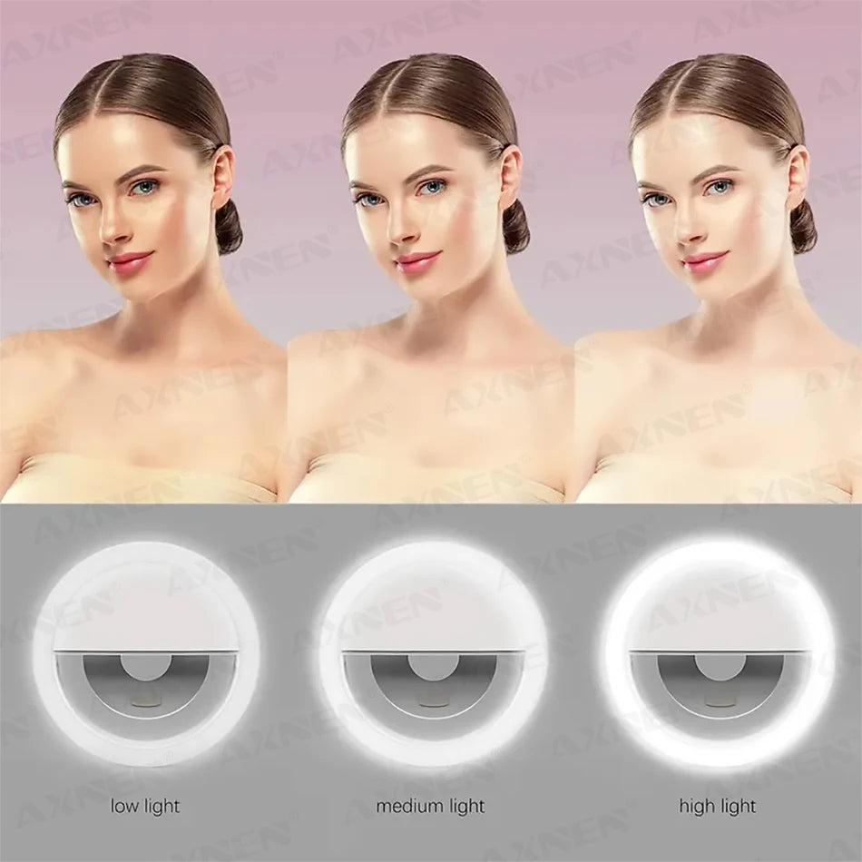 USB Rechargeable LED Ring Light – Clip-On Selfie Light for iPhone, Samsung