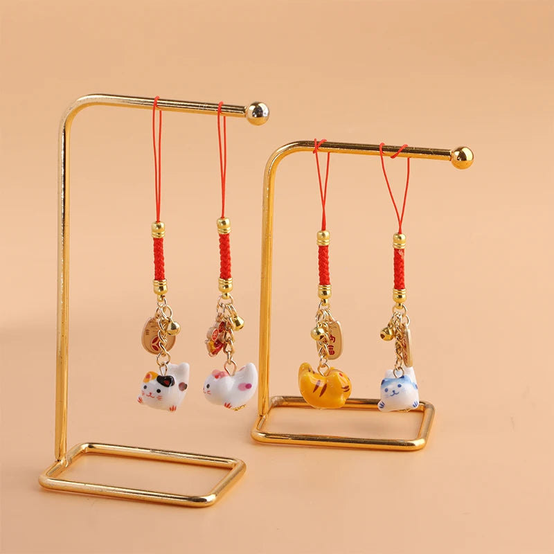 Lucky Cat Pendant Phone Lanyard Creative Lucky Nafu Wealth Ceramic Beaded Phone Chain Mobile Phone Strap Keycord