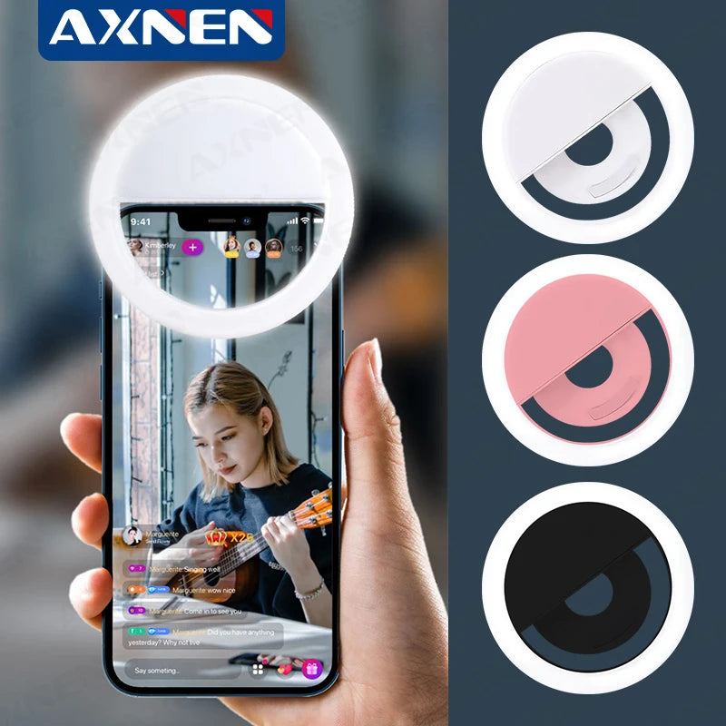 USB Rechargeable LED Ring Light – Clip-On Selfie Light for iPhone, Samsung