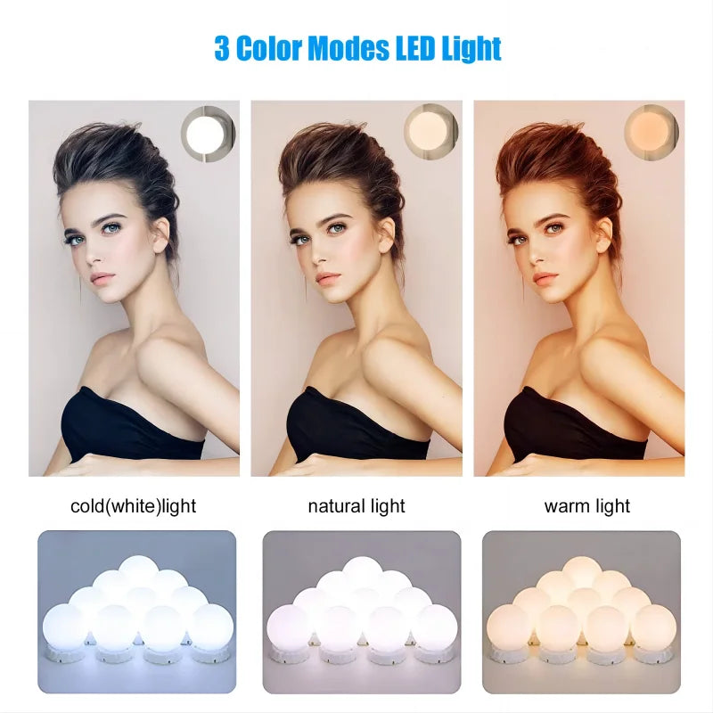 USB LED Vanity Mirror Light Bulbs – Dimmable Makeup Mirror Lights with 3 Color Modes