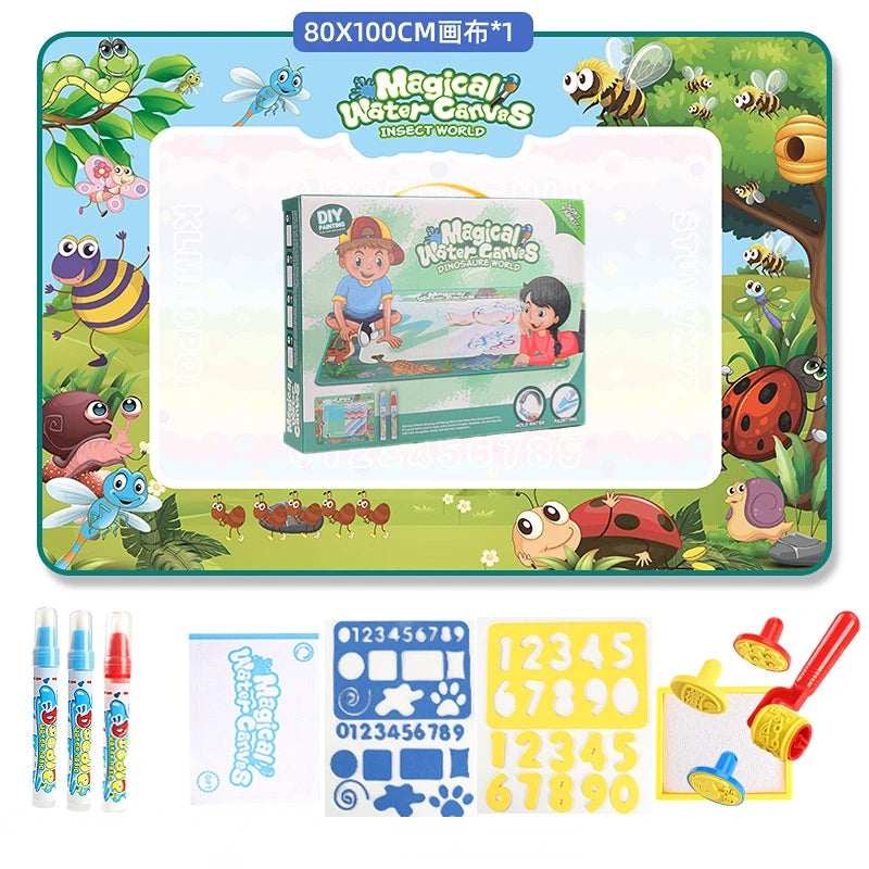 100×80cm Magic Water Drawing Mat – Reusable Coloring Doodle Mat with Pens & Templates