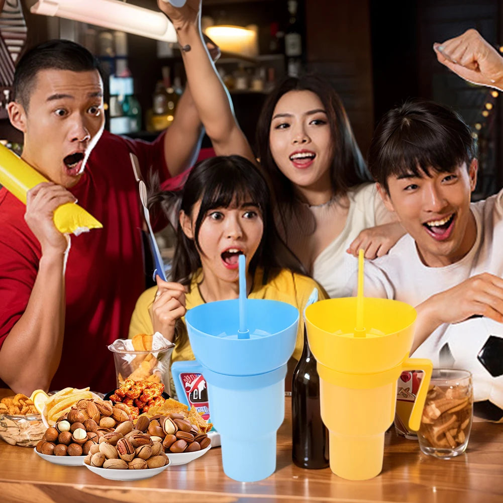 1000ml Popcorn & Beverage Stadium Tumbler – 2-in-1 Snack and Drink Cup with Straw
