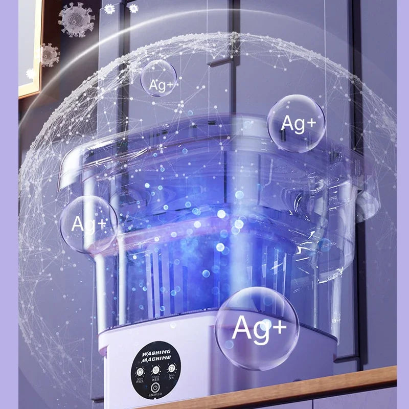 8L Mini Foldable Washing Machine with Spin Dryer – Portable USB Laundry Washer