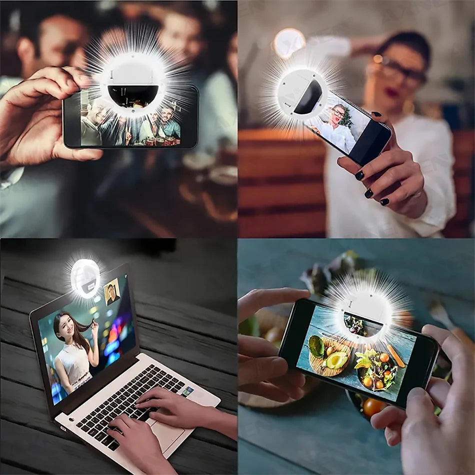 USB Rechargeable LED Ring Light – Clip-On Selfie Light for iPhone, Samsung
