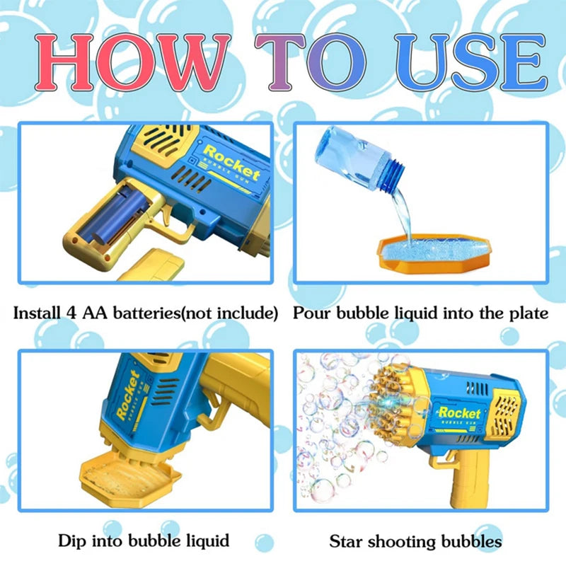 Electric Bubble Gun – 40/69-Hole Bubble Machine Toy for Kids & Adults