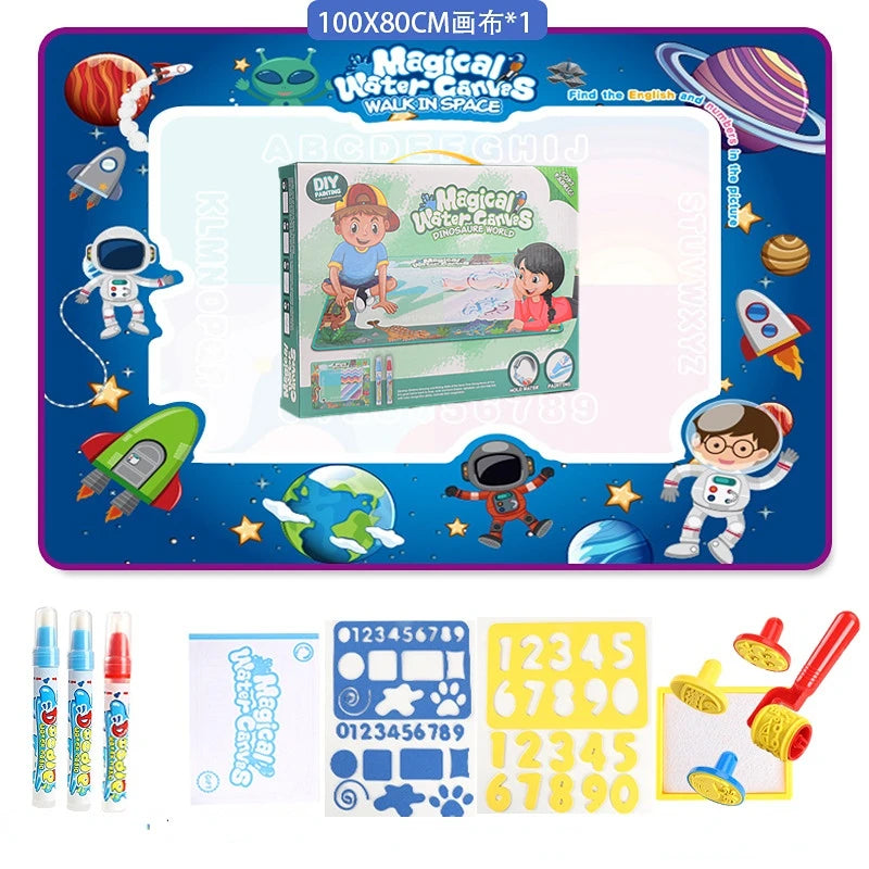 100×80cm Magic Water Drawing Mat – Reusable Coloring Doodle Mat with Pens & Templates