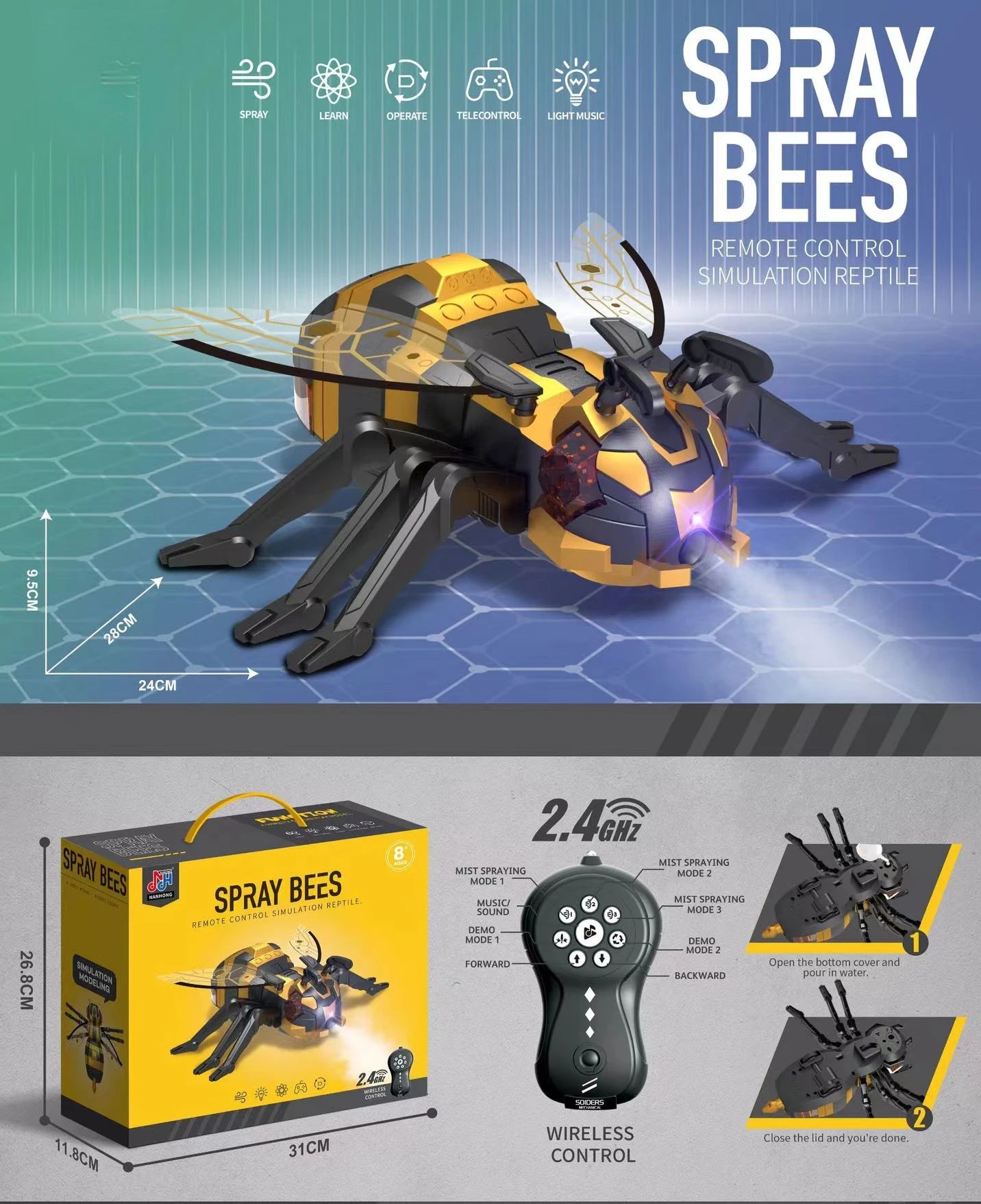 RC Spider Robot Toy – Remote-Controlled Spider with Mist Spray, Lights & Music