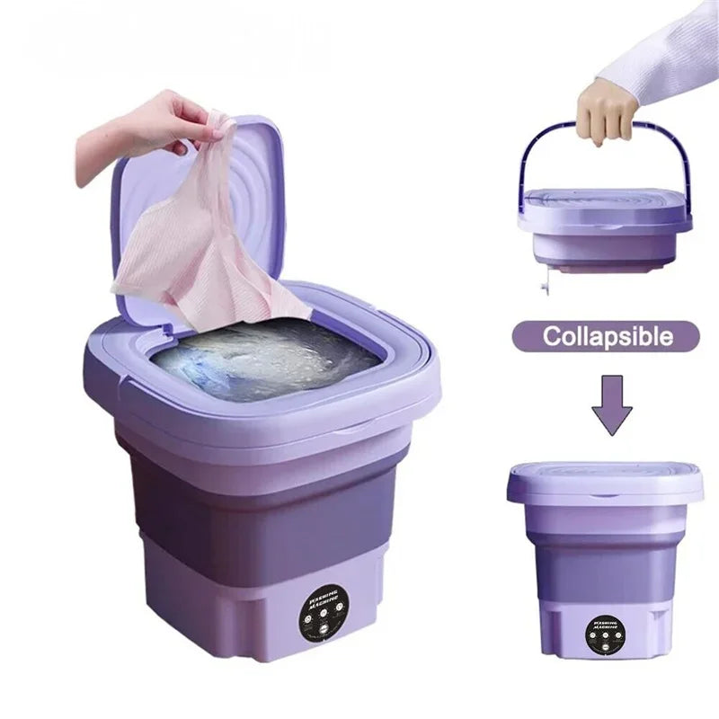 8L Mini Foldable Washing Machine with Spin Dryer – Portable USB Laundry Washer